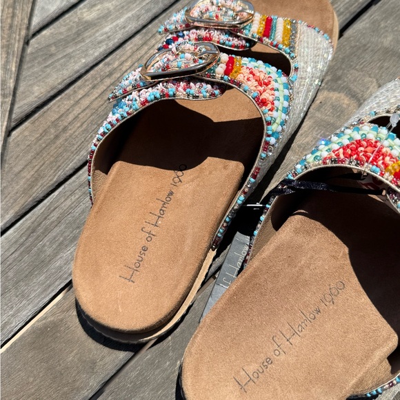 NWT House of Harlow 1960 Beaded Slides Sandals Multicolor Rainbow